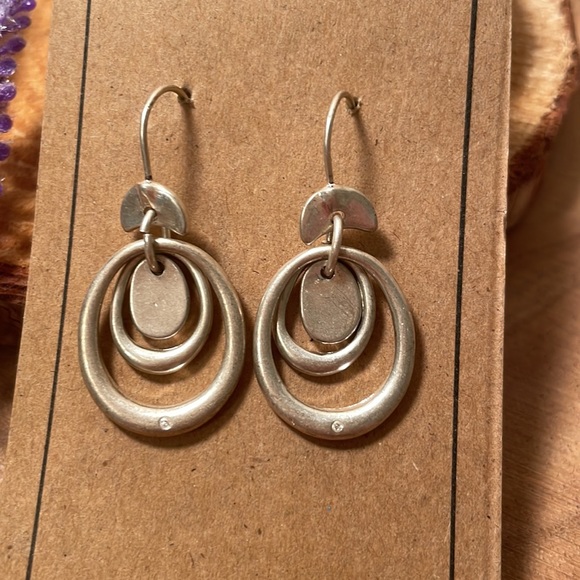 Fun, artsy, silver hoop, earrings - Picture 2 of 2